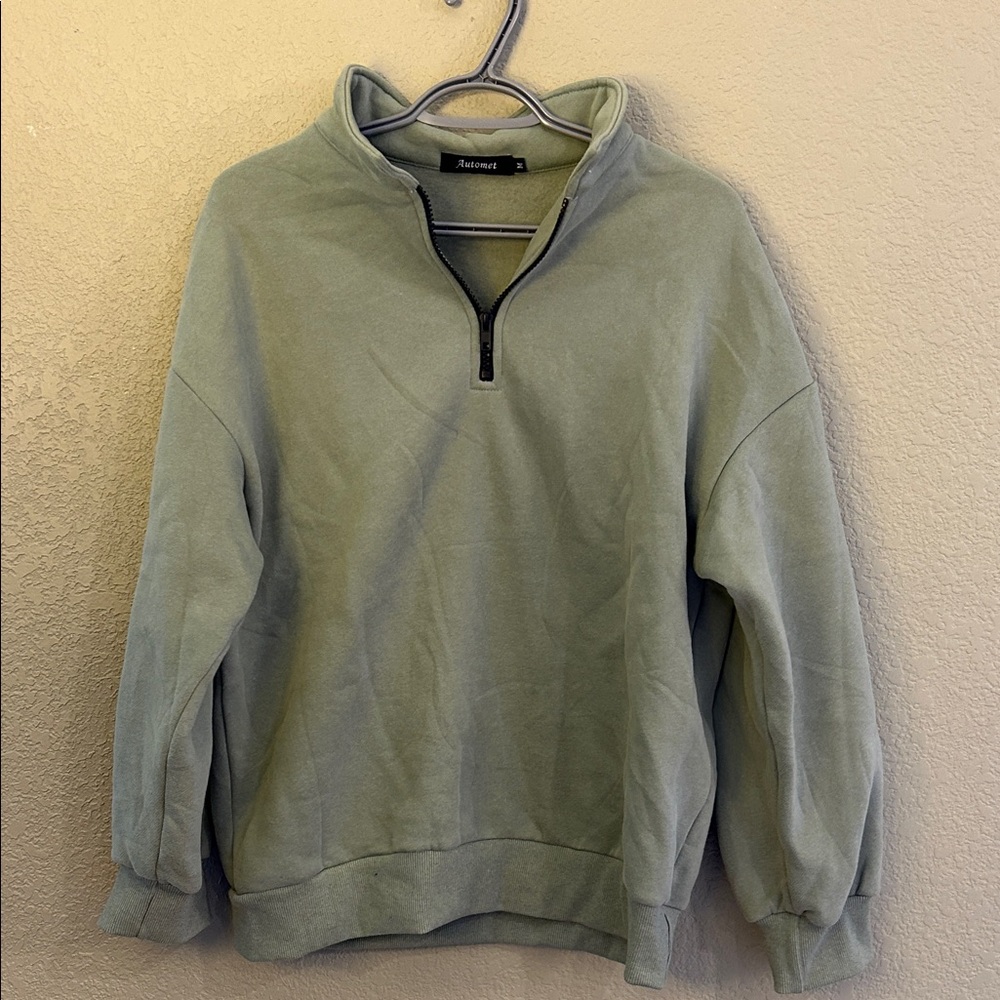 Stylish Women's Moss-Green Quarter-Zip Sweatshirt. Soft and comfy.